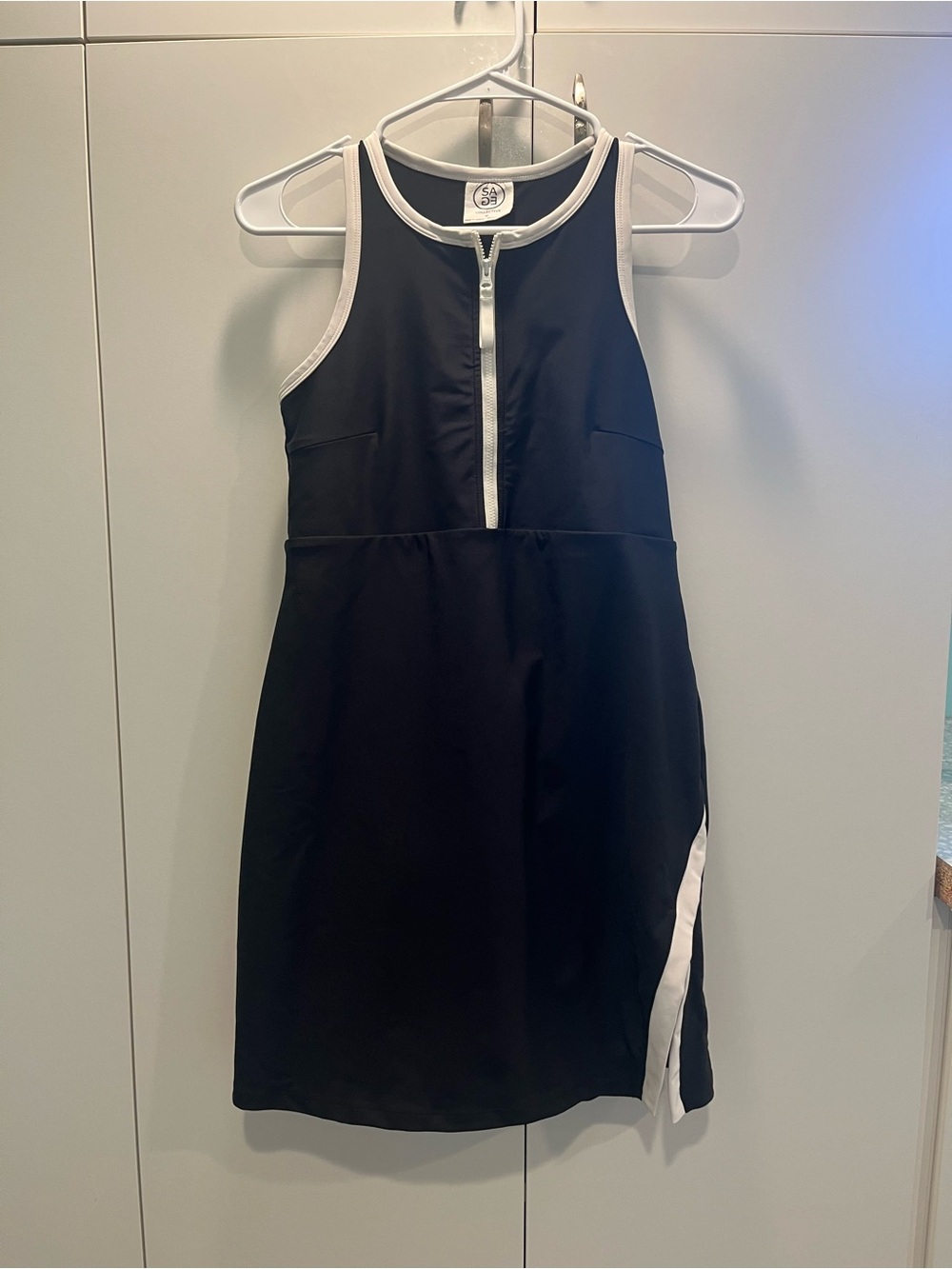 SAGE Black Dress with White Trim
